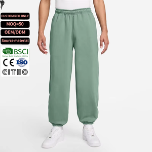 Pantalones Deportivos de Cintura Elástica Verdes para Hombre, Joggers Casuales de Algodón de Peso Medio, Transpirables, de Punto, con Frente Plano, Estilo Otoñal - Product Image 1