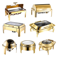 Marmite Chafing Professionnelle Roulante Or Pour Mariage, Chauffe-Plats, Buffet Traiteur en Acier Inoxydable