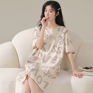 Venta caliente de verano directo de fábrica camisones finos de manga corta para mujer cómodos sueltos lindos patrones de dibujos animados pijamas de gran tamaño - Product Image 5