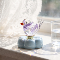 Figurine d'oiseau rotative en verre transparent de style Murano, ornée de cristaux, pour la décoration de la maison, du bureau ou comme cadeau