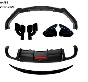 Kit Carrosserie Extérieur Aspect Fibre de Carbone Noir Brillant pour <span class=keywords><strong>Audi</strong></span> A4 S4 B9 2017-2020 : Diffuseur Arrière, Spoiler, Lame Avant et Embouts d'Échappement - Product Image 1