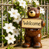 Statue d'ours en résine LED solaire personnalisée, panneau de bienvenue, figurine de jardin résistante aux intempéries, décoration extérieure pour cour, patio, paysage, cadeau artisanal