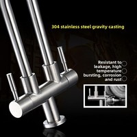 Robinet de cuisine monocommande en acier inoxydable 304, eau froide, double sortie, double tête, finition brossée, montage sur plan