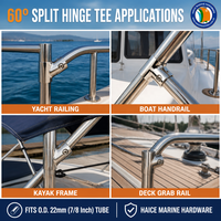 TEE de charnière de marine de l'acier inoxydable 316 60 degrés pour l'O. D. 22mm(7/8 pouces) Tube bateau Kayak Yacht bateau matériel main courante raccord