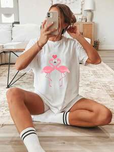 T-shirt personnalisé respirant en Spandex/Coton pour femme avec logo/emblème de chat imprimé sur la poitrine, motif sportif décontracté, dessin animé - Product Image 5