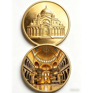 Moneda Conmemorativa 3D de Latón Personalizada al por Mayor, Borde Chapado en Oro Brillante, Logotipo con Color Vívido para Fanáticos de Monumentos Históricos - Product Image 3