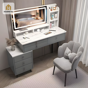 Harmtai Modern Ahşap Makyaj Masası, Ayarlanabilir Ayna ve Işıklı Çekmecelerle Her İki Tarafa Bölmeleriyle Yatak Odası ve Daire Kullanımı İçin - Product Image 3