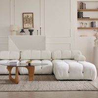 VOXHOME Modernes Beige Samt Modulares Ecksofa-Set Komfortables Mehrsitzer-Stoffsofa für Wohnzimmer-Möbelset