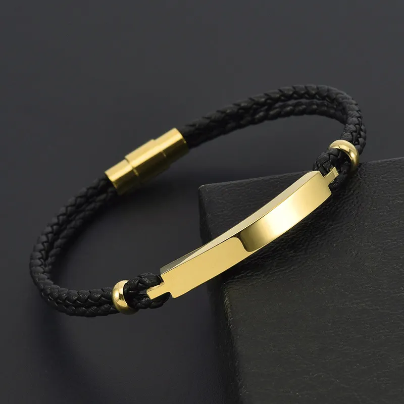 Zooying Edelstahl Leder armband PVD-beschichtet 18 Karat Gold Leder geflecht Seil Custom ized Logo Armband