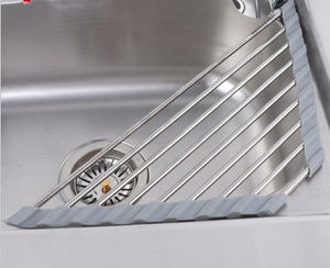Estante de secado de platos enrollable de acero inoxidable triangular, escurridor resistente al calor para esquina de fregadero de cocina - Product Image 3