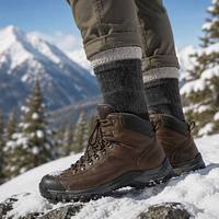 Chaussettes d'hiver épaisses avec logo personnalisé, chaussettes de camping en plein air pour temps froid, en laine et nylon mélangés, doublées de polaire, avec talon et bout renforcés