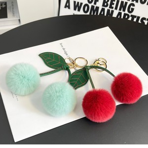 Porte-clés Pompon en Peluche <span class=keywords><strong>Cerises</strong></span> Coréennes Faites à la Main, Ornement Suspendu Créatif, Vente en Gros - Product Image 2