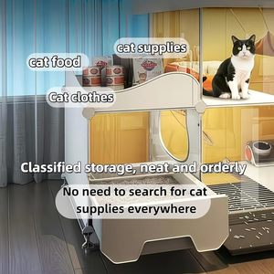 Villa pour chat tout-en-un Petop avec bac à litière intégré et étagère de rangement, maison pour chat transparente pour chats d'intérieur - Product Image 4