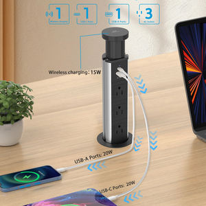 Tira de alimentación de receptáculo de EE. UU./Reino Unido/UE con carga inalámbrica de 15W y toma de corriente emergente de carga rápida tipo C PD20W - Product Image 5