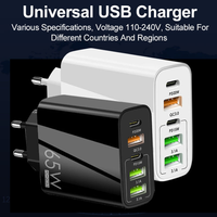 Chargeur rapide multi-ports 65W avec double PD Type C et 3 USB QC3.0, adaptateur de charge rapide 5 ports USB pour iPhone Samsung