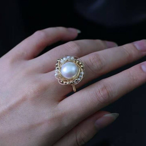 Adjustable 14K Gold Filled Wire Wrapped <b>Ring</b>, Handmade Natural Freshwater Pearl Open Statement <b>Ring</b> Jewelry manufacture - Product Image 4