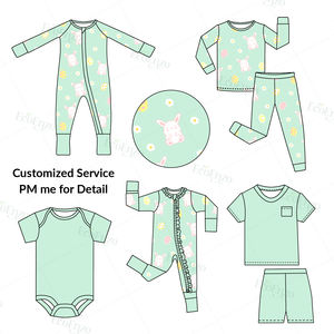 Pasen Custom Konijntje Print Bamboe Slaper Romper Peuter Meisjes Jurken Jongens 2 Stuks Pak Zomer Kinderen Kleding Pasgeboren <span class=keywords><strong>Baby</strong></span> Kleding - Product Image 1
