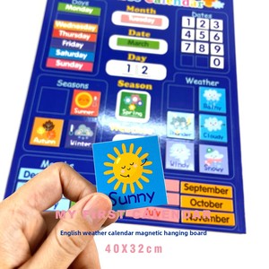 <span class=keywords><strong>Calendrier</strong></span> éducatif pour enfants tout en anglais, tableau d'enregistrement des saisons météorologiques et du temps, autocollant tableau blanc, papier mural à suspendre - Product Image 6