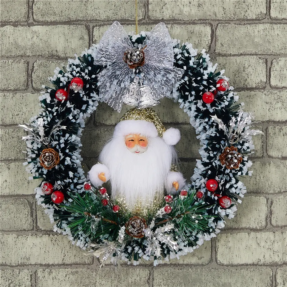 Artificial Christmas Wreath Hanging Garland with Santa for Christmas Party Decor Xmas Front Door Wreath