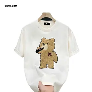 T-shirt en coton blanc imprimé personnalisé au-dessus de la taille col rond Style décontracté motif solide dessin animé Couples 200 grammes tissu tricoté