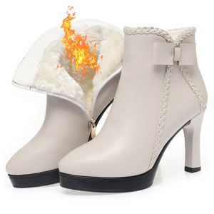 Chaussures à talon chaudes et épaisses de 9 cm/6 cm pour l'automne et l'hiver 2025 – Bottines décontractées imperméables de marque à talon épais et tendance - Product Image 1