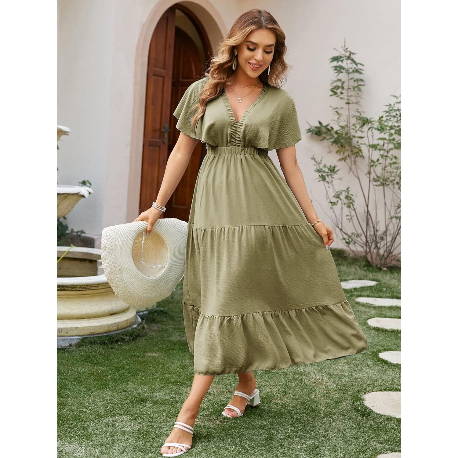 Women's Casual Short Sleeve V Neck Floral Maxi Dresses Boho Beach  Photoshoot Flowy Ruffle Wedding Guest Premium Long Dress| Alibaba.com