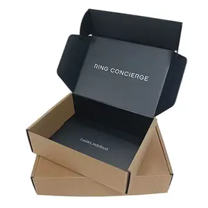 Cajas de correo corrugadas negras, caja personalizada con logotipo, embalaje para ropa, zapatos, Vestidos