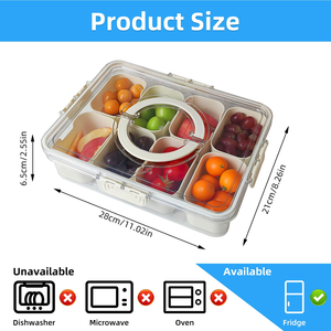 2026 Portable Stackable Plastic 8 Grid <b>Clear</b> Snack Box <b>Container</b> Food Storage Box Divided Serving Tray with Lid and Handle - Product Image 3