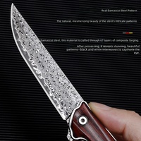 Couteau pliant de survie en acier Damas personnalisable OEM avec manche en bois de santal rouge, outil EDC multifonction