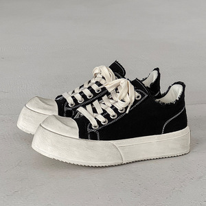 Black distressed <b>canvas</b> sneakers for men, retro thick-soled platform shoes, casual dirty-looking <b>Canvas</b> trendy Shoes - Product Image 5