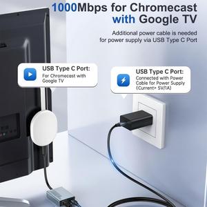 อะแดปเตอร์ OEM USB C เป็นอีเธอร์เน็ตสำหรับ <span class=keywords><strong>Chromecast</strong></span> with <span class=keywords><strong>Google</strong></span> TV 1000/100 Mbps Gigabit RJ45 พร้อมพอร์ตชาร์จ USB C PD สำหรับ HD/4K - Product Image 6