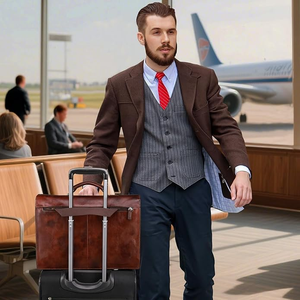 Maletín Portafolios de Cuero Genuino, Diseño Popular para Negocios, Ligero, Duradero, con Cierre de Cremallera, Anti-robo, Portátil, Unisex - Product Image 2