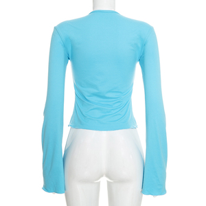 Viviblook Q26TP194 – haut décontracté pour femmes, Sexy, à lacets, couleur unie, T-Shirt à manches longues, nouvelle collection automne - Product Image 2