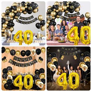 Décorations pour 40e <span class=keywords><strong>anniversaire</strong></span> pour hommes, guirlande d'arche de ballons noirs et dorés avec ballons en feuille de chiffre <span class=keywords><strong>40</strong></span>, confettis, ensemble Nanner - Product Image 6