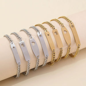 Wholesale Blank Stainless Steel Bracelet with <b>Minimalist</b> Openwork Star Sun Heart and Curved Design with Custom Engraving Option - Product Image 1