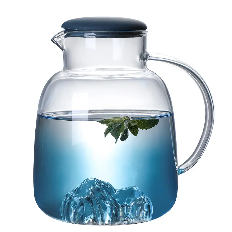 Hot selling mail box blue bulk glass water carafe mountain shape bottom carafe and glass set with lid