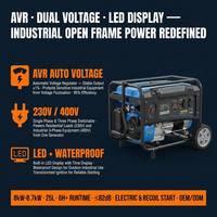 Générateur à essence 4 temps à châssis ouvert 8kW-8.7kW AVR 230V/400V Monophasé Triphasé Démarrage par lanceur 50/60Hz Usage industriel Refroidi par air