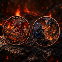 Pièce de collection fantaisie en cuivre fin .999 de 1 oz, double face en relief, Dragon de Feu, Sorcier contre Dragon Noir