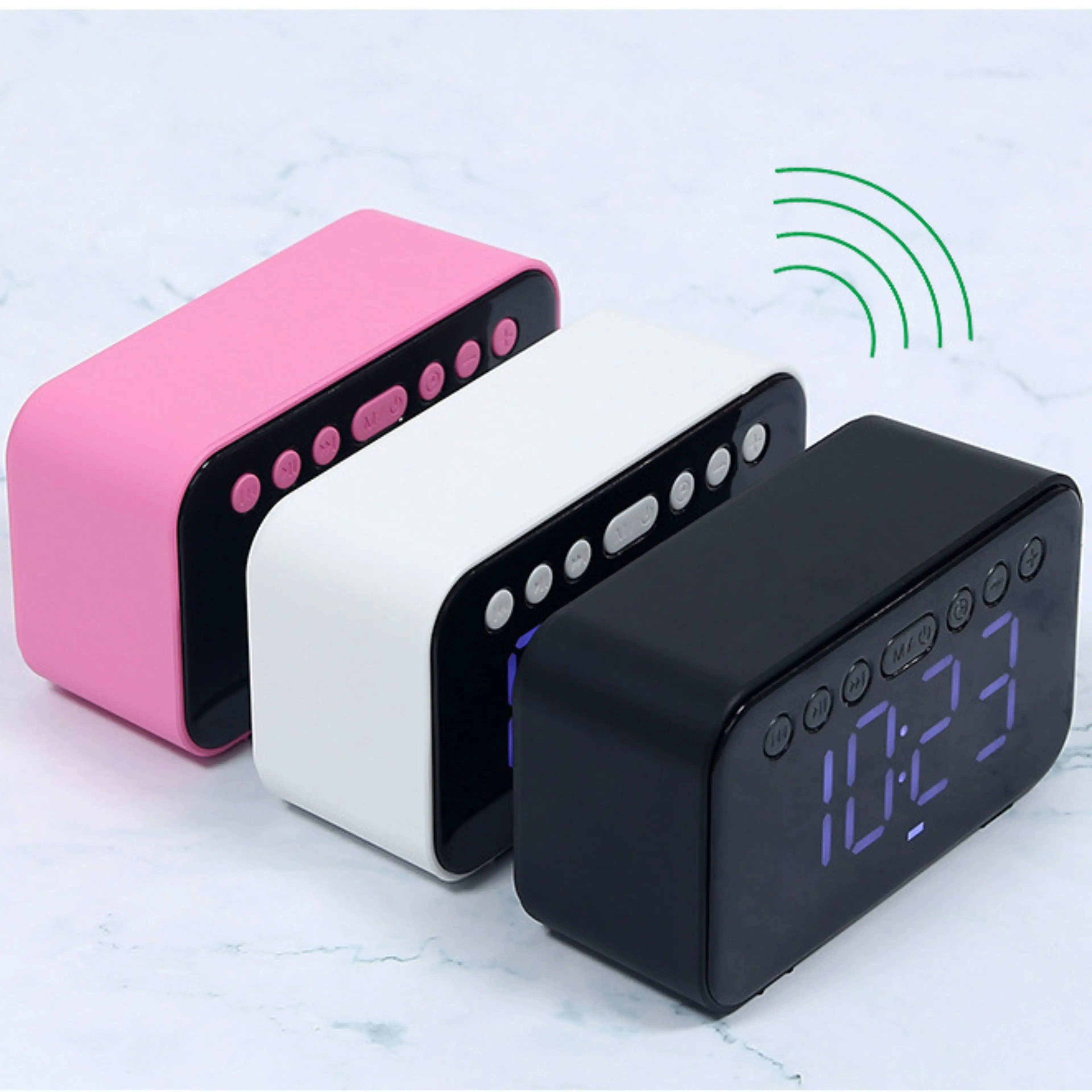 Speaker jam Alarm Bluetooth nirkabel, pengeras suara LED Digital dengan lampu malam, Input AUX Radio FM, mendukung kustomisasi