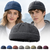 Casquette Docker en coton délavé avec logo personnalisé, 6 panneaux, réglable, sans visière, avec boucle métallique pour hommes et femmes