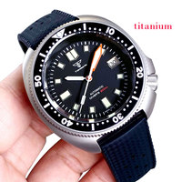 Titane Tortue Montre Automatique Hommes NH35 Movt Plat Saphir 120 clics Lunette Cadran Blanc Lumnous Marqueurs Bande De Caoutchouc MOP Cadran