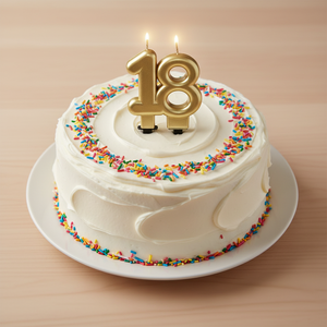 <span class=keywords><strong>Vela</strong></span> de Cumpleaños Artística con Número <span class=keywords><strong>18</strong></span> Doble en Color Dorado Metálico, Hecha a Mano con Cera de Parafina e Impresión UV - Product Image 1