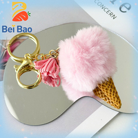 Porte-clés en peluche de 3 pouces, rembourré en coton PP, motif crème glacée, super doux, en stock, pour accessoire de sac