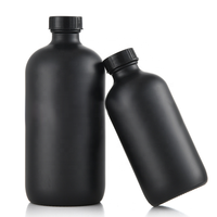 Bouteilles en verre Boston rondes noires mates de grande taille (8 oz, 16 oz, 32 oz) avec revêtement noir pour boissons, liqueurs et jus