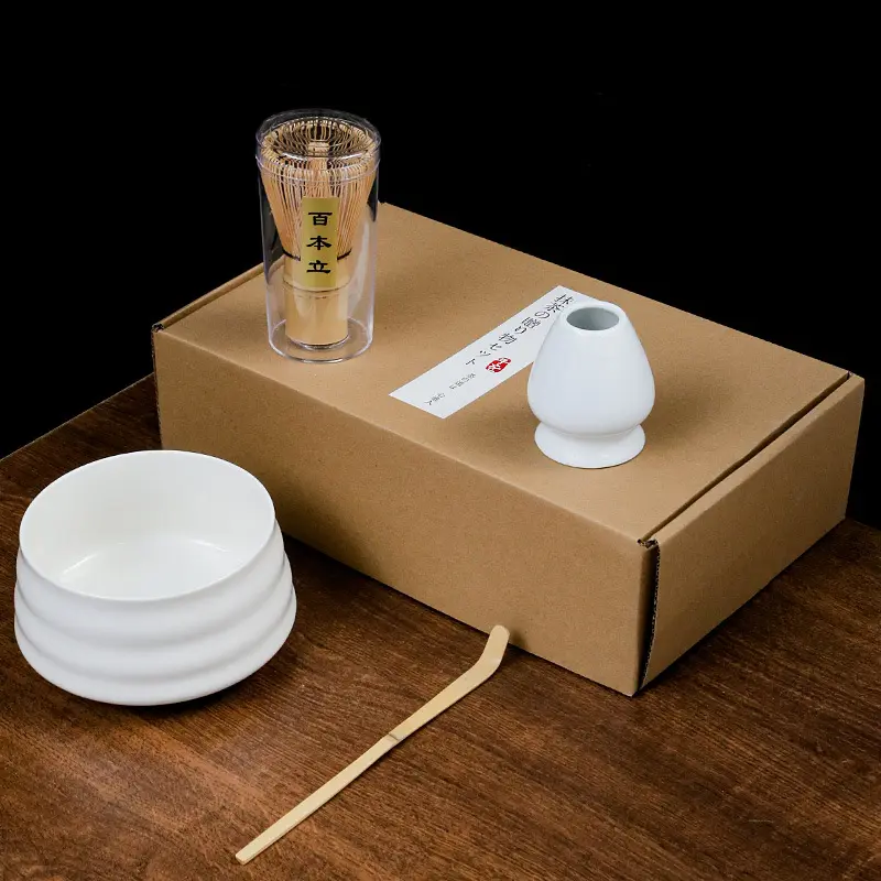 Grosir Matcha Set teh Matcha Jepang, Set mangkuk dan kocokan Matcha bambu merek Oem, Set kotak hadiah