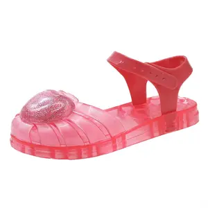 Kinder Mädchen Sommer-Sandalen LED blinkende pfirsich-Prinzessin Baby Strand gelee solide Farb-Schuhe