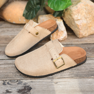 Mules en daim à bout fermé pour femme, avec bride à boucle, talon plat, sabots souples, chaussures décontractées, camel, noir, kaki - Product Image 4