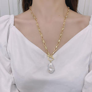 도매 <span class=keywords><strong>14k</strong></span> 골드 채워진 진주 체인 천연 담수 민물 바로크 진주 목걸이 남성용 여성용 - Product Image 5