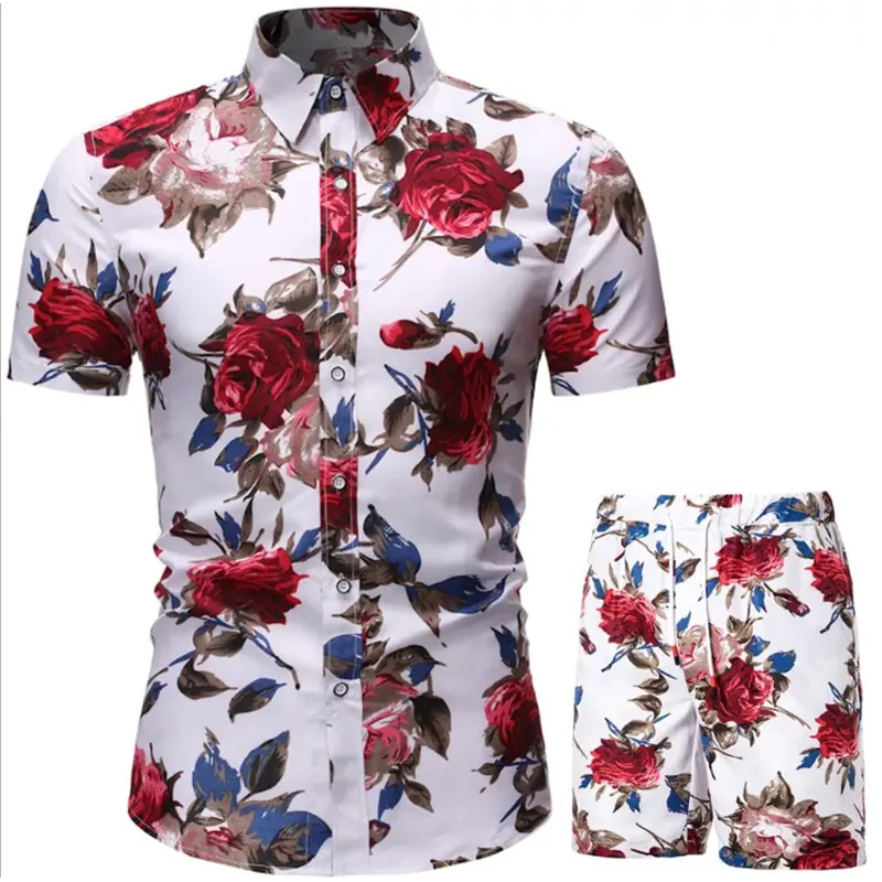 Summer New Hawaiian Flower Printing Mens Short Sleeve Casual Tracksuit Shirt Beach Shorts Sets Male Sports Suit Clothing