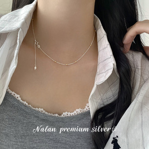 Collar de Plata de Ley S925 con Mariposa Wenchi para Mujer, Versión Coreana, Borla, Perla Sintética, Collar Largo, Modelo 20997, Hecho en China - Product Image 2